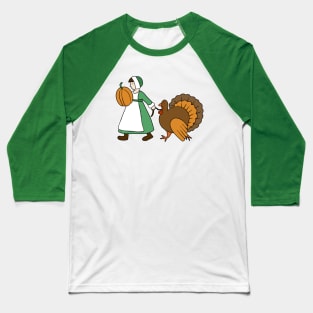 Thanksgiving Pilgrim and Turkey Baseball T-Shirt